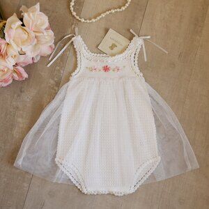 White Bubble With Tulle 100% Cotton Crocheted 3/6 Months RARE FIND Boutique NWT